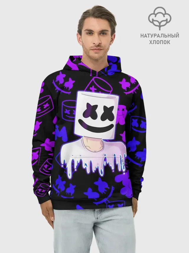 Худи мужской базовый хлопок с принтом «Marshmello»