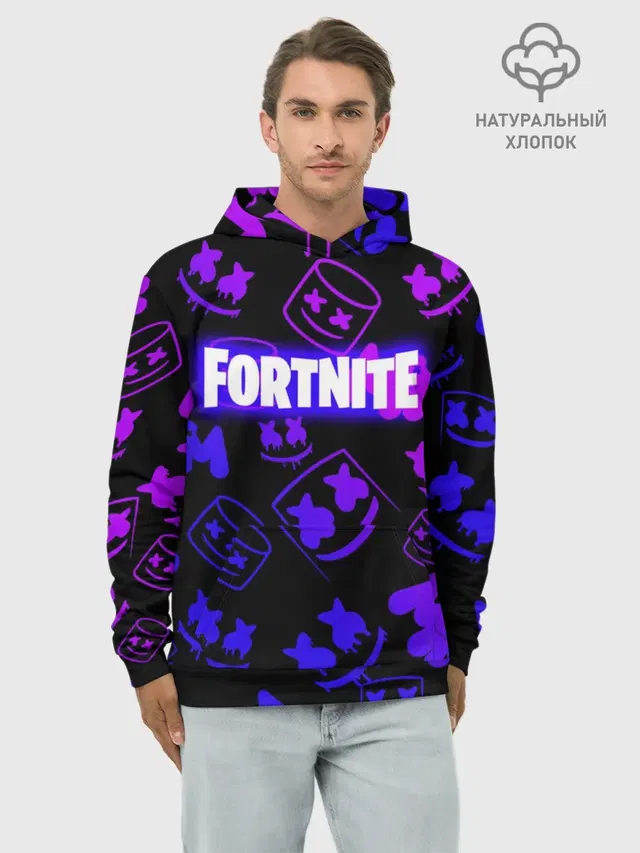 Худи мужской базовый хлопок с принтом «Фортнайт — FORTNITE MARSHMELLO»