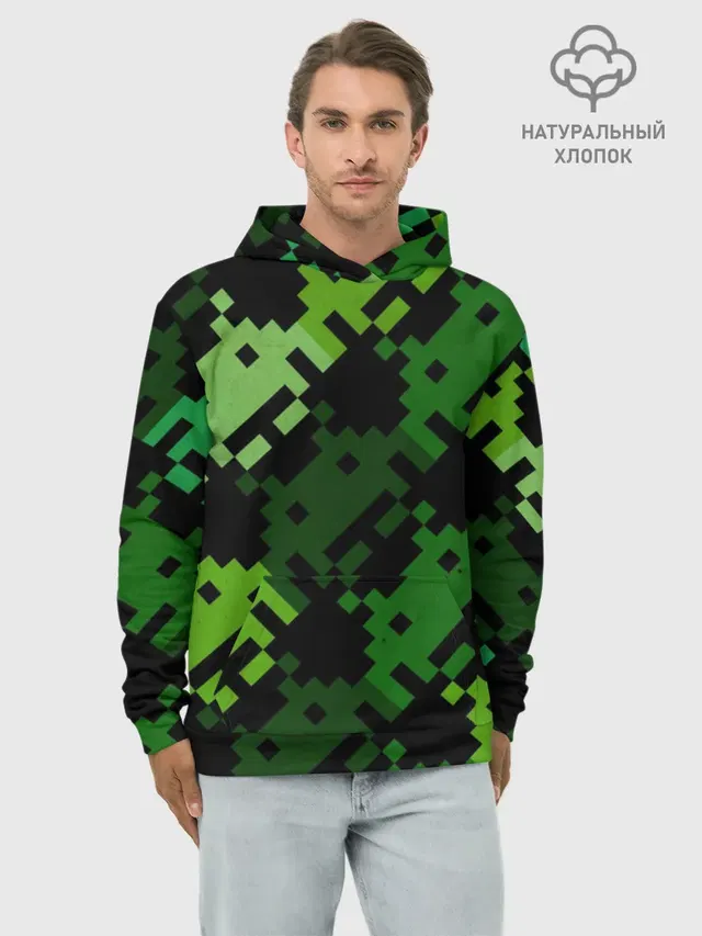 Худи мужской базовый хлопок с принтом «Тетрис и денди — Space Invaders»