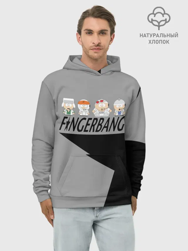 Худи мужской базовый хлопок с принтом «FINGERBANG»
