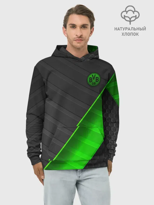 Худи мужской базовый хлопок с принтом «Abstract Design — FC Borussia»