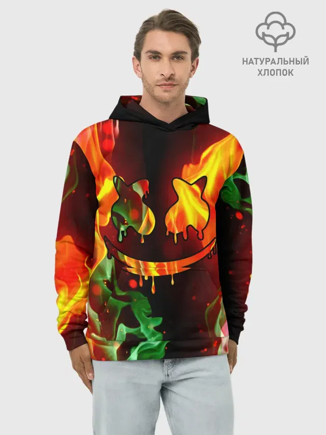Худи мужской базовый хлопок с принтом «Marshmello»