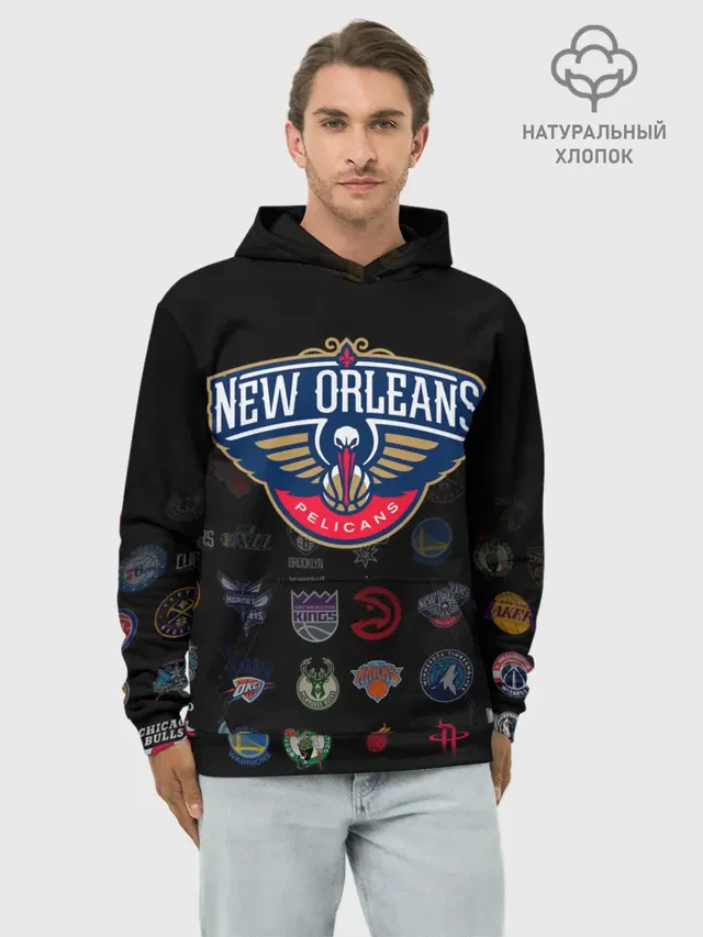 Худи мужской базовый хлопок с принтом «НБА — New Orleans Pelicans»