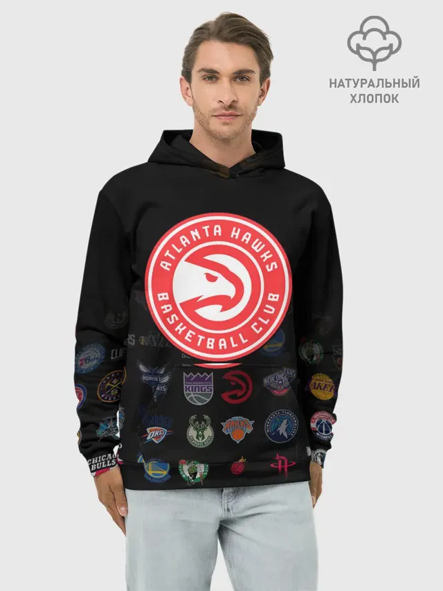 Худи мужской базовый хлопок с принтом «НБА — Atlanta Hawks»