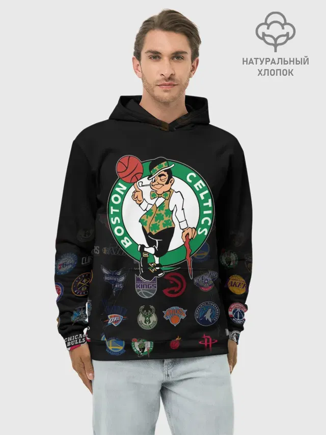Худи мужской базовый хлопок с принтом «НБА — Boston Celtics»