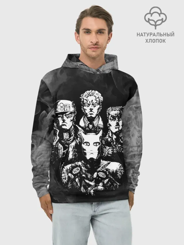 Худи мужской базовый хлопок с принтом «ДжоДжо — Diamond is Unbreakable gray»