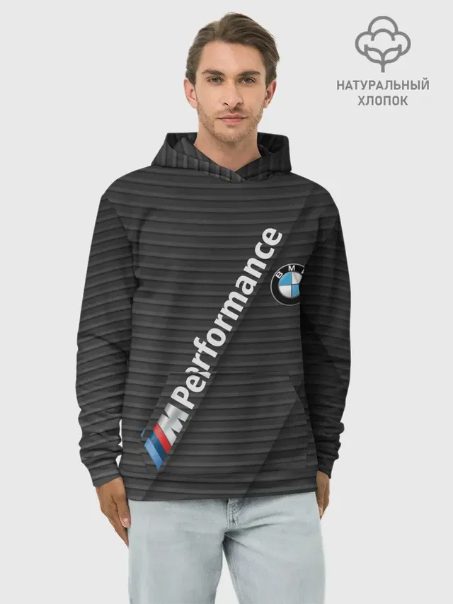 Худи мужской базовый хлопок с принтом «BMW»
