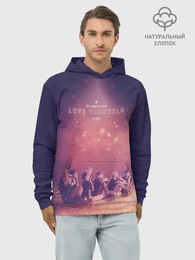 Худи мужской базовый хлопок с принтом «BTS»