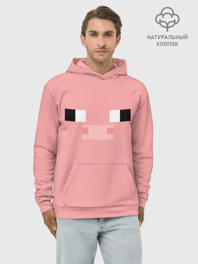 Худи мужской базовый хлопок с принтом «Майнкрафт — Minecraft Pig»