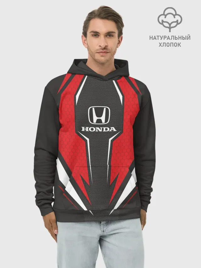 Худи мужской базовый хлопок с принтом «Honda Driver team — Honda Driver team Red»