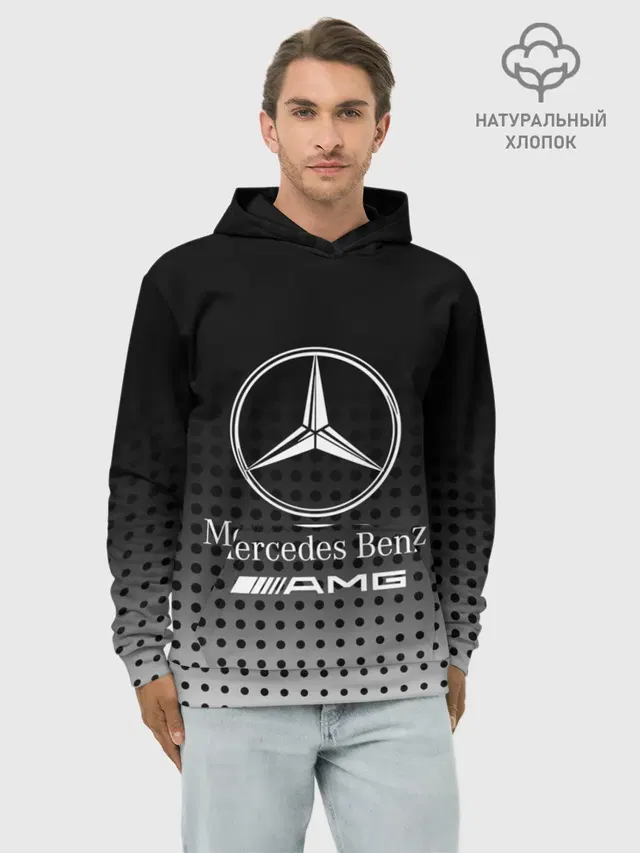 Худи мужской базовый хлопок с принтом «halftone pattern — Mercedes-Benz»