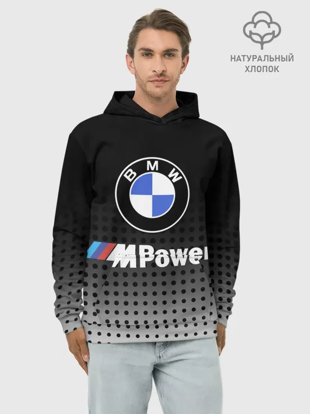 Худи мужской базовый хлопок с принтом «BMW»