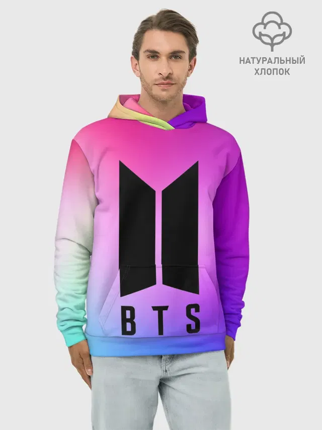 Худи мужской базовый хлопок с принтом «BTS»