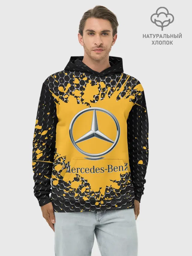 Худи мужской базовый хлопок с принтом «Emblem — mercedes»