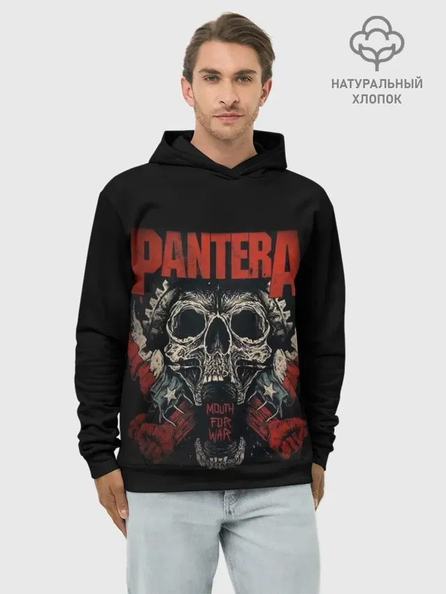Худи мужской базовый хлопок с принтом «Разный рок — Pantera.»