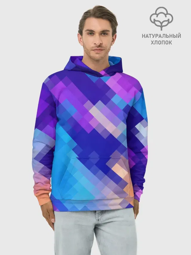 Худи мужской базовый хлопок с принтом «Pixelated pattern — Пикси»