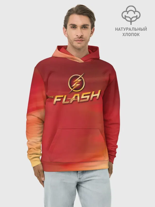 Худи мужской базовый хлопок с принтом «Флэш — The Flash Logo Pattern»