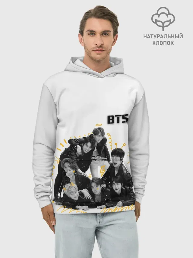 Худи мужской базовый хлопок с принтом «BTS»