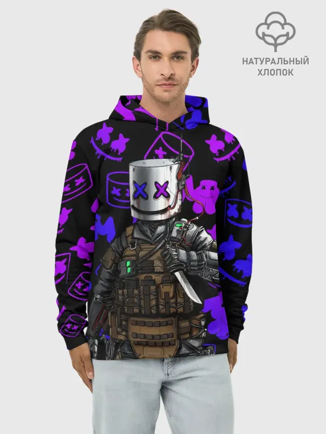 Худи мужской базовый хлопок с принтом «Фортнайт — MARSHMELLO FORTNITE»
