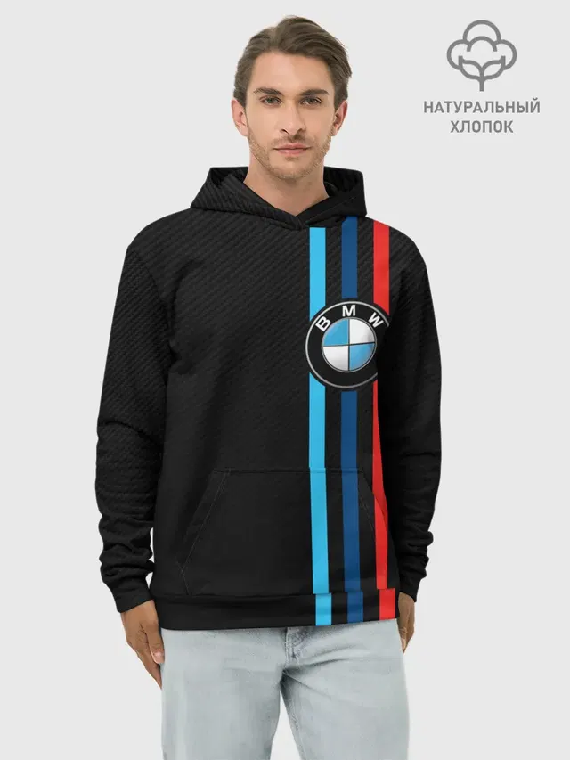 Худи мужской базовый хлопок с принтом «BMW — BMW M SPORT CARBON»