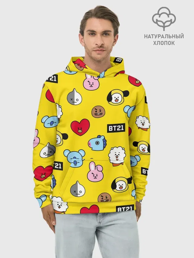 Худи мужской базовый хлопок с принтом «BTS»