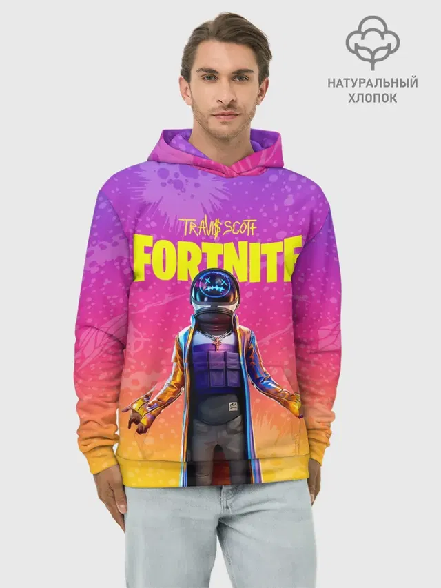 Худи мужской базовый хлопок с принтом «Фортнайт — TRAVIS SCOTT+FORTNITE»