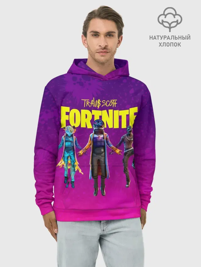 Худи мужской базовый хлопок с принтом «Фортнайт — TRAVIS SCOTT+FORTNITE»