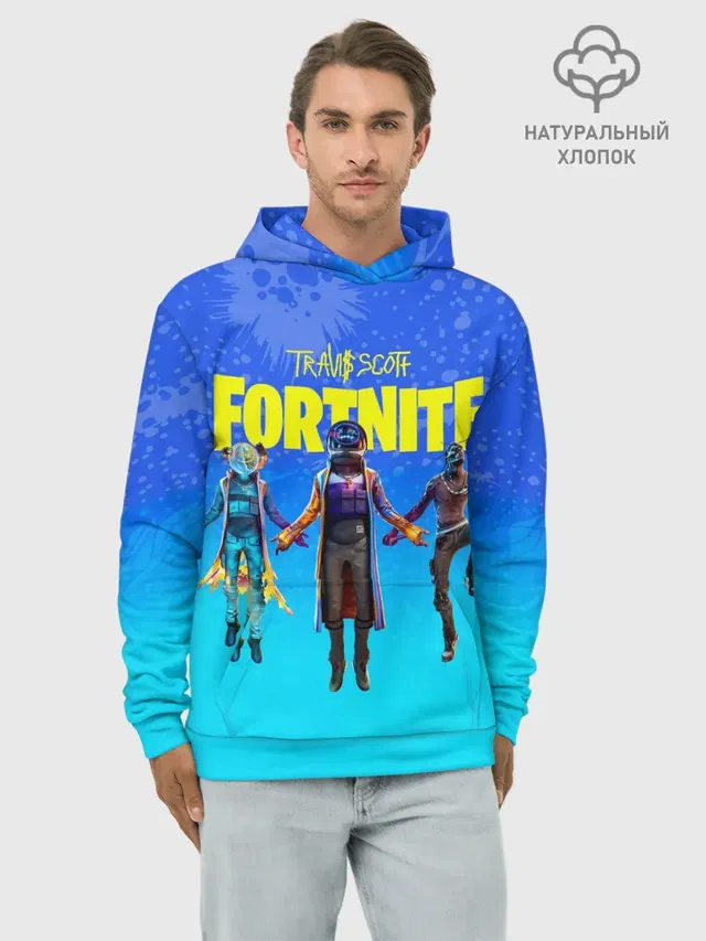 Худи мужской базовый хлопок с принтом «Фортнайт — TRAVIS SCOTT+FORTNITE»