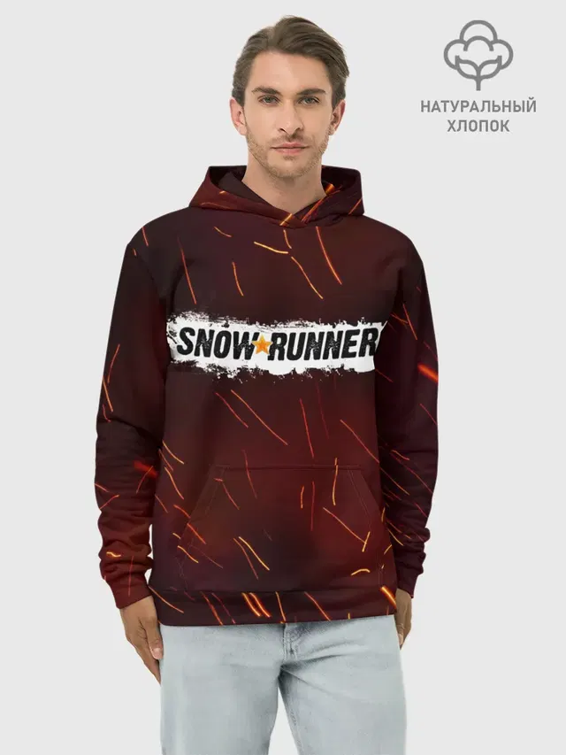Худи мужской базовый хлопок с принтом «Разные игры — SNOWRUNNER»