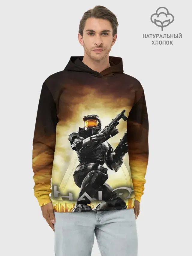 Худи мужской базовый хлопок с принтом «Halo Infinite»