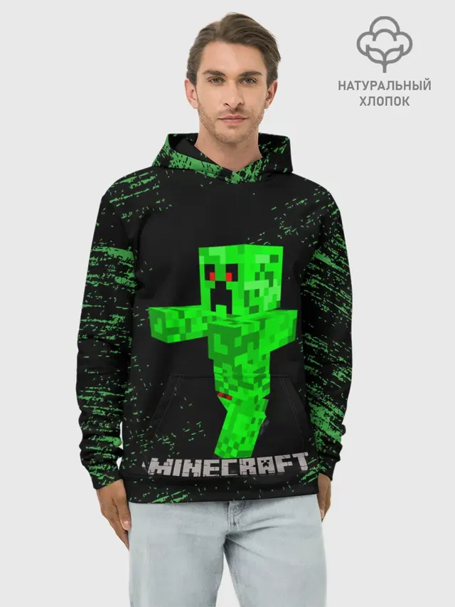 Худи мужской базовый хлопок с принтом «Майнкрафт — MINECRAFT CREEPER»
