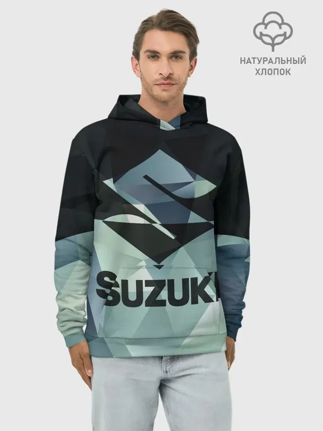 Худи мужской базовый хлопок с принтом «Suzuki»