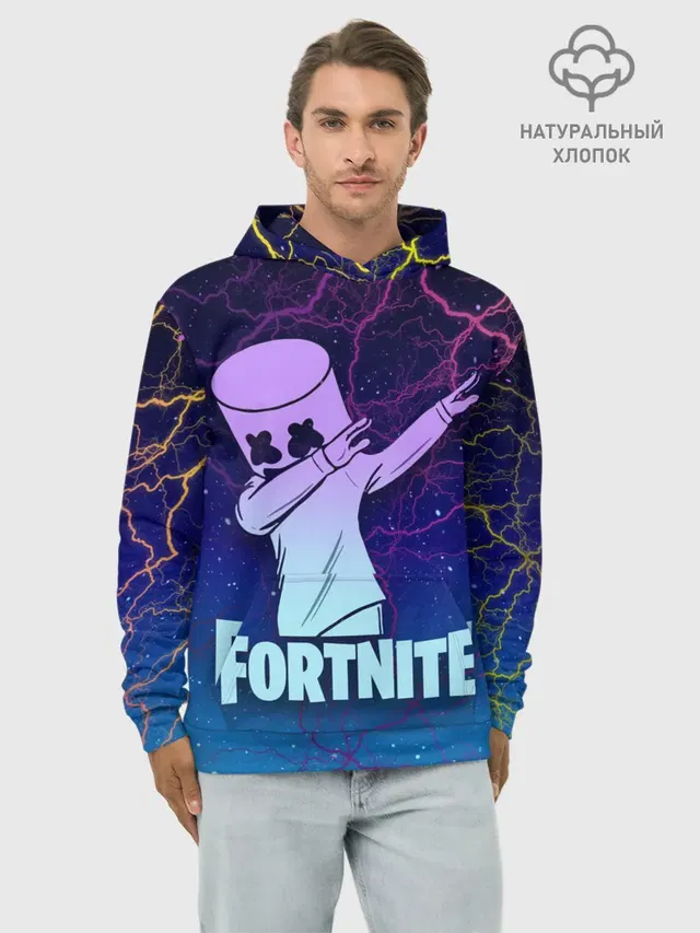 Худи мужской базовый хлопок с принтом «Фортнайт — Fortnite,Marshmello»