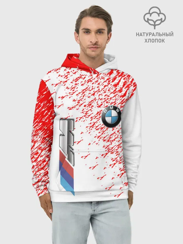 Худи мужской базовый хлопок с принтом «BMW»