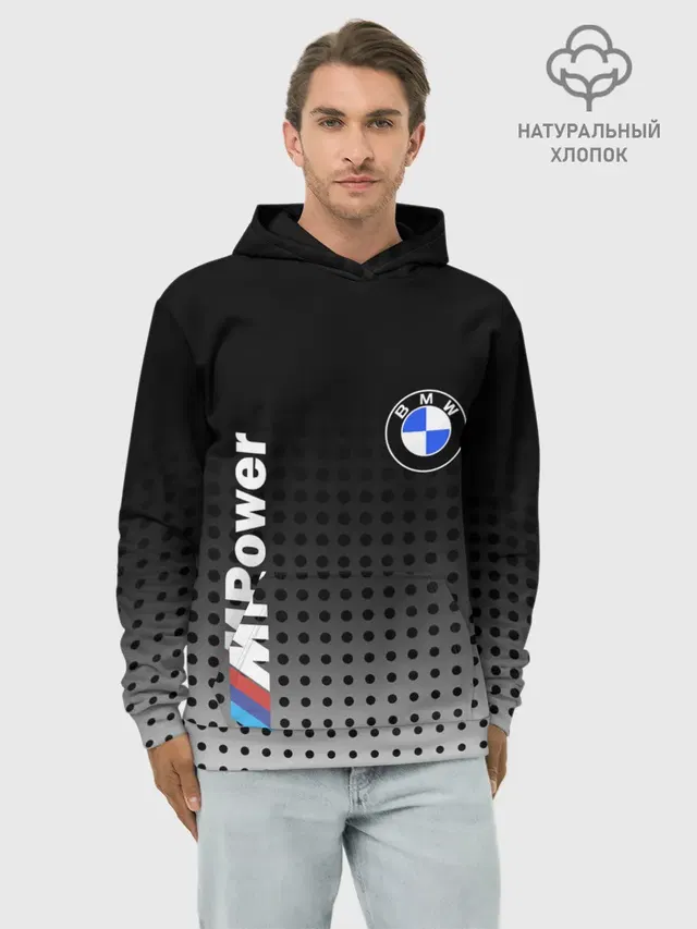 Худи мужской базовый хлопок с принтом «BMW»