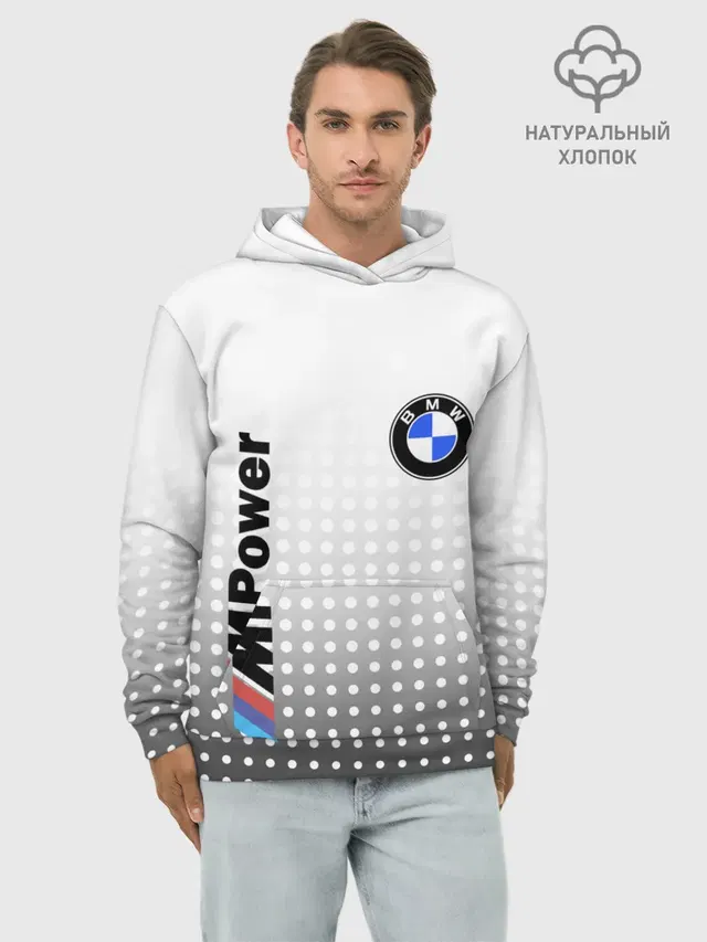 Худи мужской базовый хлопок с принтом «BMW»