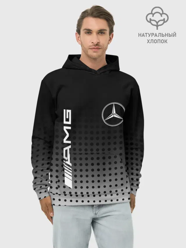 Худи мужской базовый хлопок с принтом «Merсedes — Mercedes-Benz»