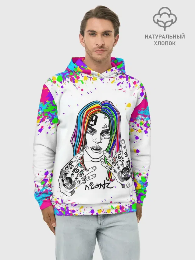 Худи мужской базовый хлопок с принтом «6IX9INE — Такеши 6ix9ine»