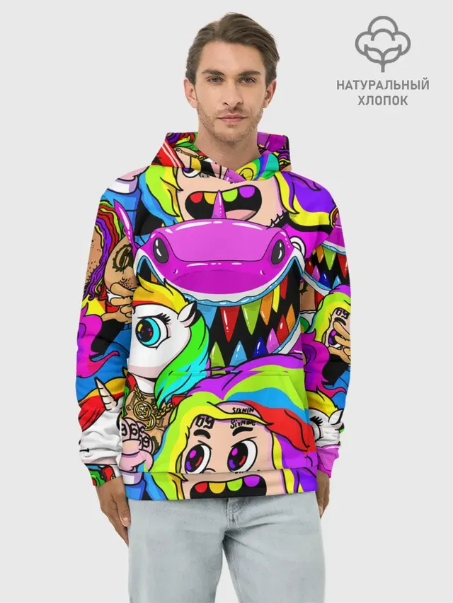 Худи мужской базовый хлопок с принтом «6IX9INE»