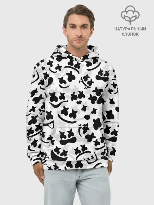 Худи мужской базовый хлопок с принтом «Marshmello — MARSHMELLO FACE»