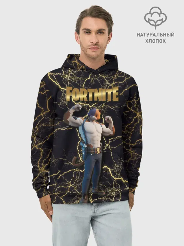 Худи мужской базовый хлопок с принтом «Фортнайт — Meowcles Fortnite 2»