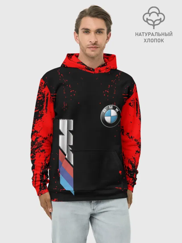 Худи мужской базовый хлопок с принтом «BMW»