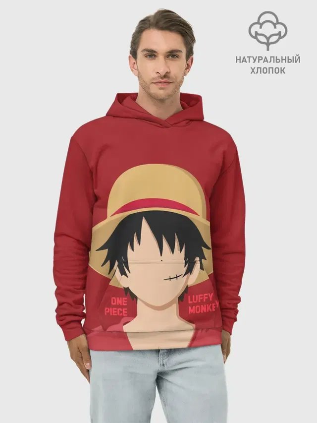 Худи мужской базовый хлопок с принтом «Ван Пис — Luffy»