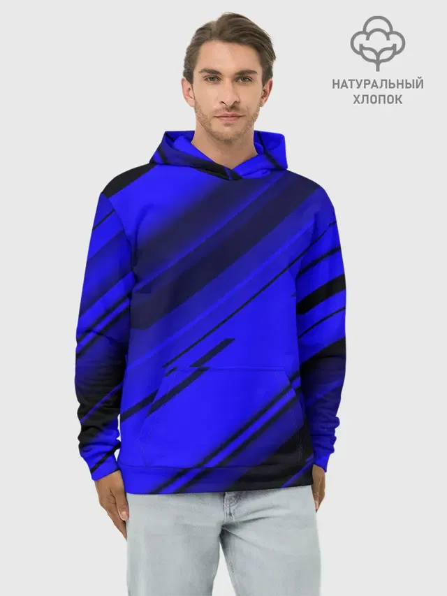 Худи мужской базовый хлопок с принтом «Blue and — Blue and Black»