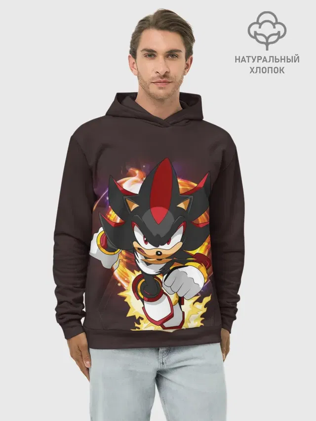 Худи мужской базовый хлопок с принтом «Соник — Sonic. Шедоу»