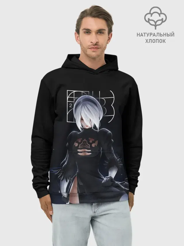 Худи мужской базовый хлопок с принтом «Nier — 2B»