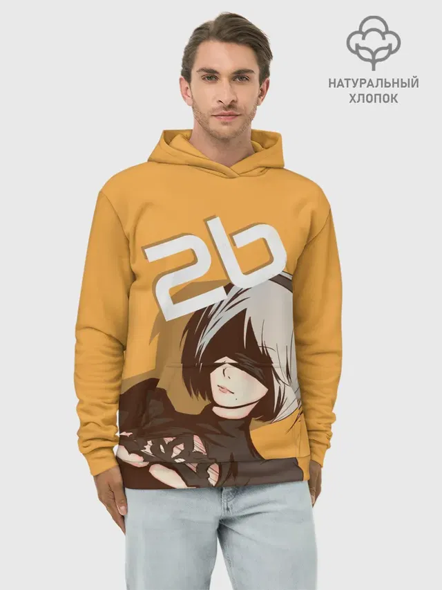 Худи мужской базовый хлопок с принтом «Nier — 2b»