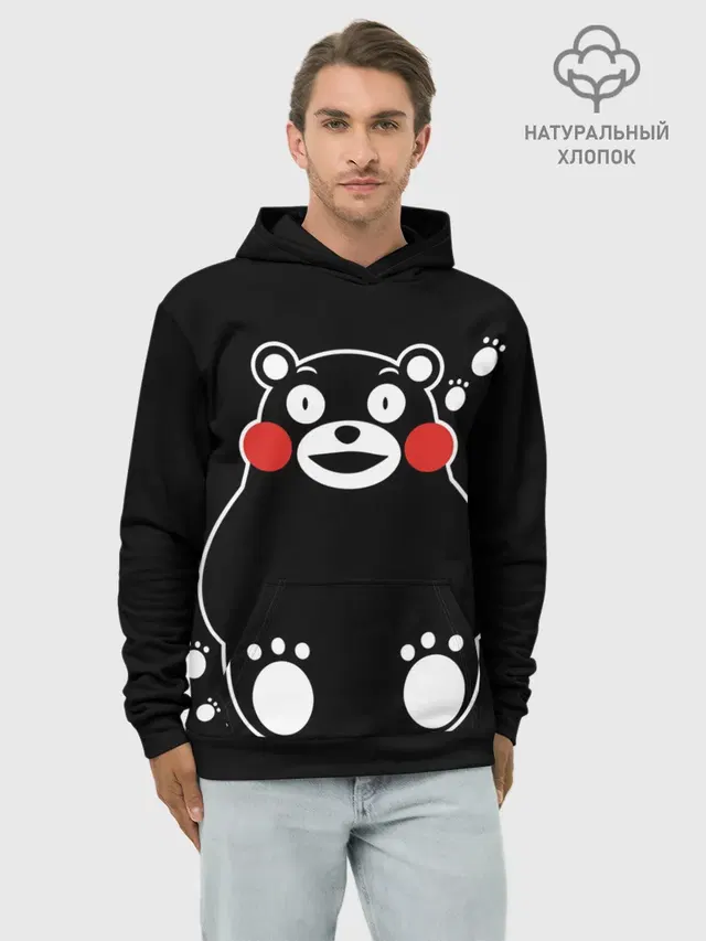 Худи мужской базовый хлопок с принтом «Кумамон — Kumamon сидит»