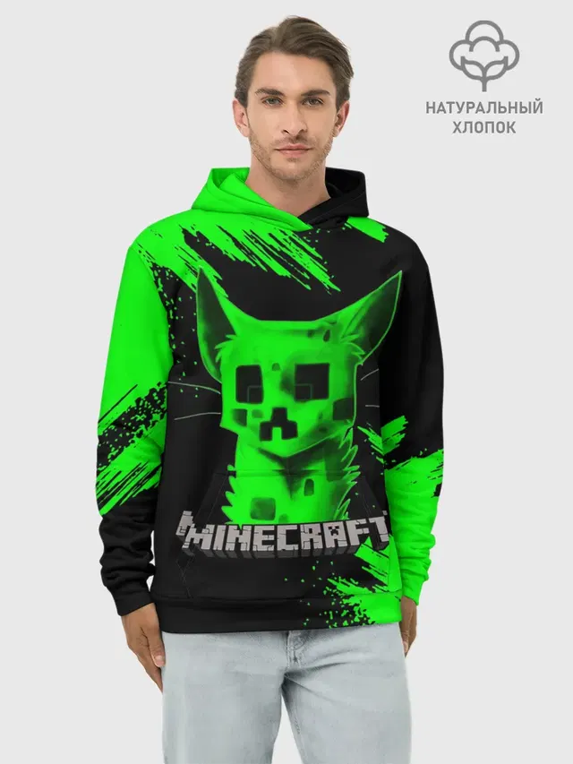 Худи мужской базовый хлопок с принтом «Майнкрафт — MINECRAFT CREEPER CAT»