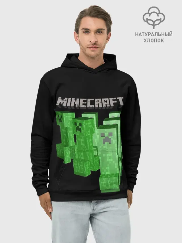 Худи мужской базовый хлопок с принтом «Майнкрафт — MINECRAFT CREEPER»